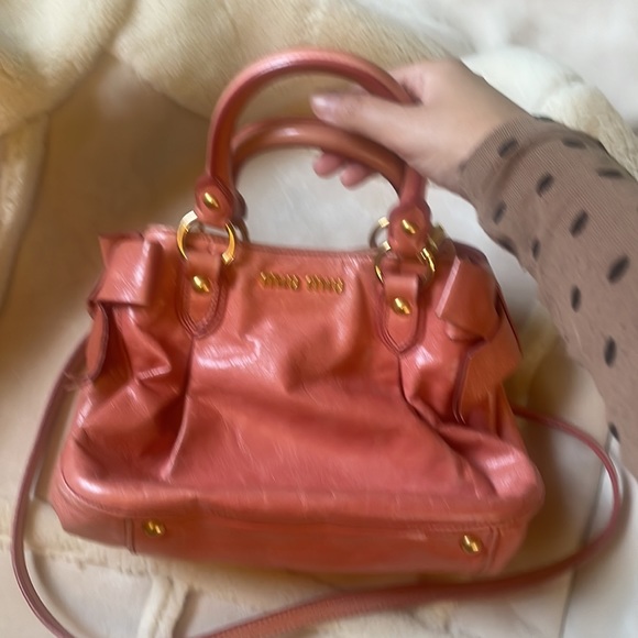 Miu Miu Bow Bag in Pink Vitello Lux Top Handle Cross Body Satchel Barbiecore - Picture 6 of 6